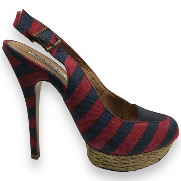 Monkey Overboard Womens Striped Canvas Espadrille Platform Red Blue Sz 7 - Picture 6 of 16